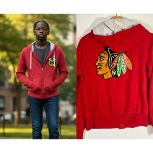 Chicago Blackhawks Hoodie Sweatshirt Boys Medium 10 / 12 Full Zip Embroidered